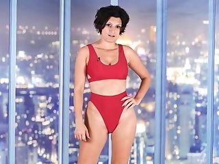 Gorgeous Woman Two Lump Crimson Swimsuit Swimsuit
