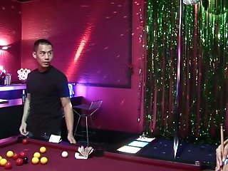 Two Horny Dudes Fuck Two Erotic Fucksluts On A Pool Table