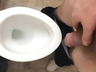 A Lengthy Piss In The Restroom, With Grunting