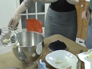 Big Tits Gilf Sensuously Fucks Junior Chick In The Kitchen